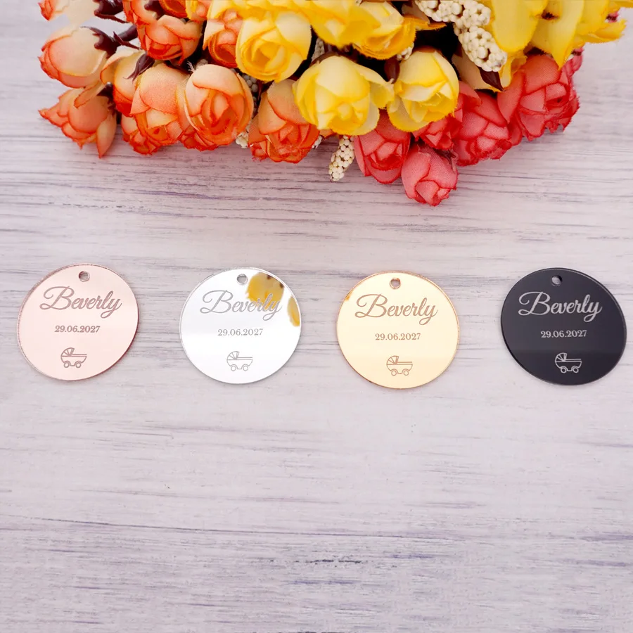 

Personalized 4cm Round Tags with Hole Acrylic Mirror Customized Hanging Decor Wedding/Birthday Party Favors Guest Gifts Decor
