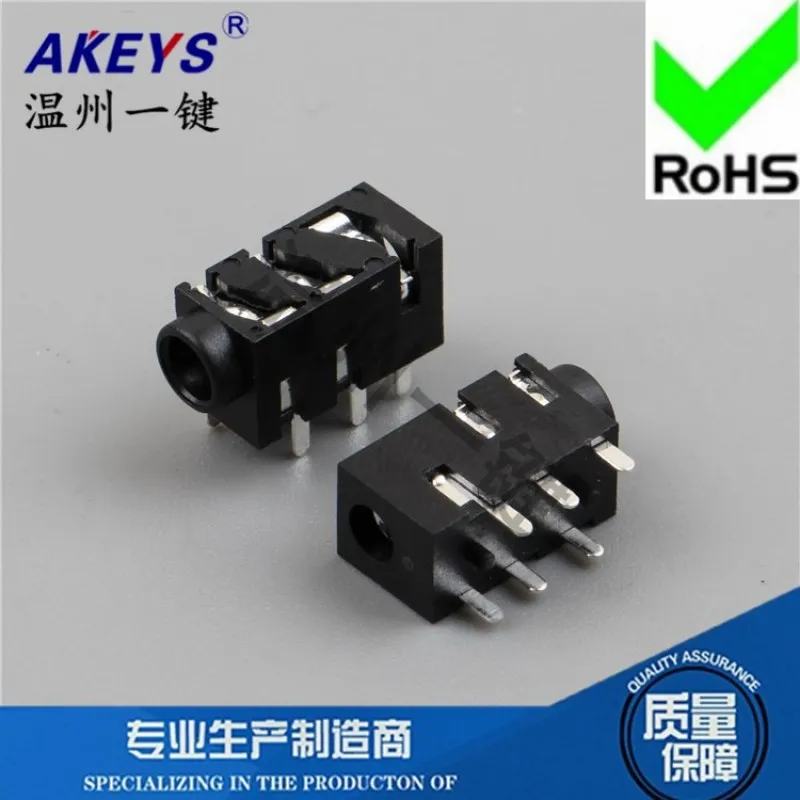 PJ-393A 3.5 Headset Jack Power Socket 6-Pin Pin Heightening Base Ф 3.5mm Socket USB