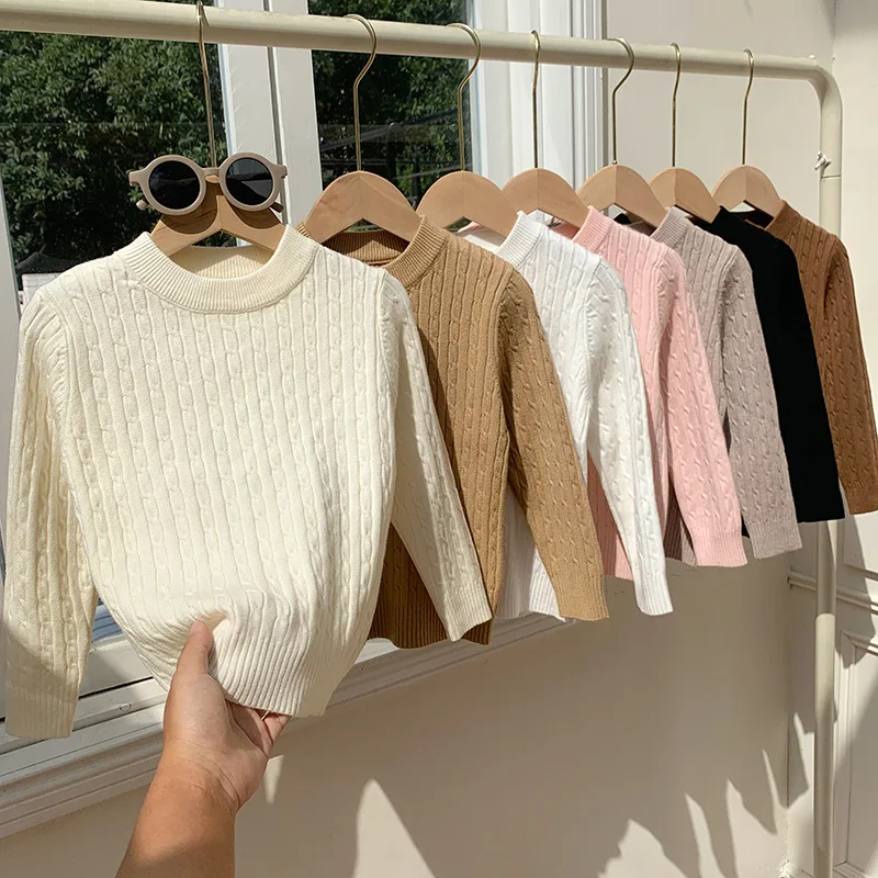 

Autumn Winter Children Girls Sweater Korean Solid 3-10Y Kids Girls Basic Knitwear Round Collar Toddler Babys Girls Pullovers