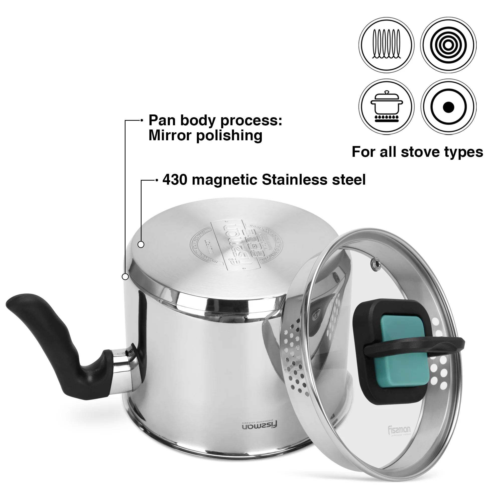 Kitchen Cooker Induction Stainless Steel 16cm Milk Pot 2.5 Ltr With Glass Lid Cookie Hot Chocolate view 3