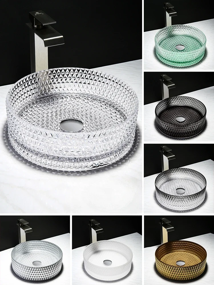 Fashion Innovation Round Crystal Washbasin Glass Washbasin on the table