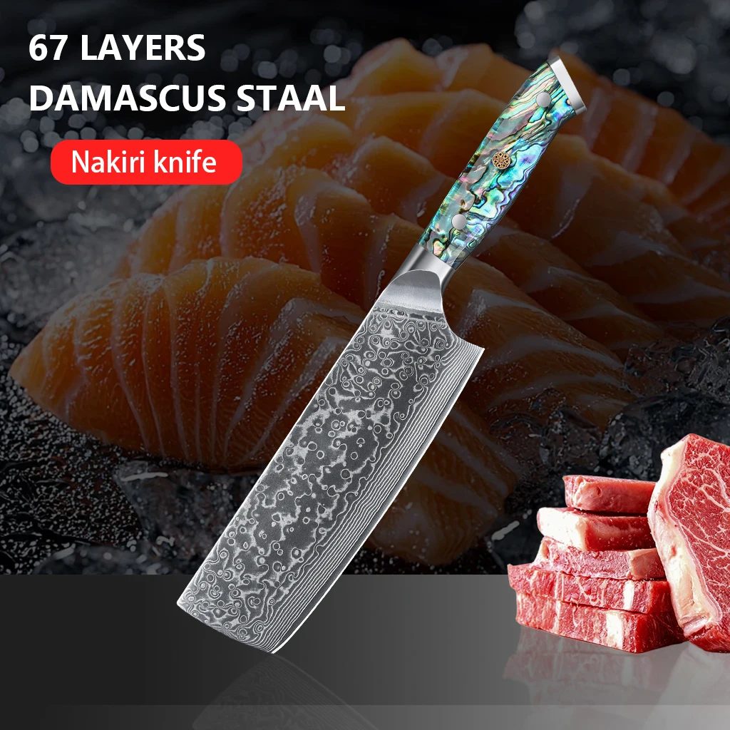 

7.5" Damascus Steel Nakiri knife Abalone Shell Handle All-Purpose Kitchen Knife for Veggies, Meat & Everyday Cooking