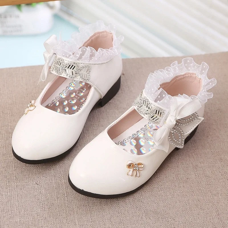 Spring Girls Princess Shoes 2023 New Fashion Patent Leather Wedding Shoes White Children Mary Janes Shoes Girls Dance Fairy Lady