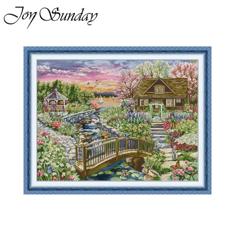 Joy Sunday Kit punto croce Spring Lake House HD Patterns stampato tessuto contati Aida 16/14/11CT set da ricamo fai da te con un regalo