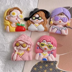5pcs Cartoon Rich Woman Beauty Resin Flatbacks Scrapbooking Kawaii Girls Character Parts Diary Decorating Resin Accessories