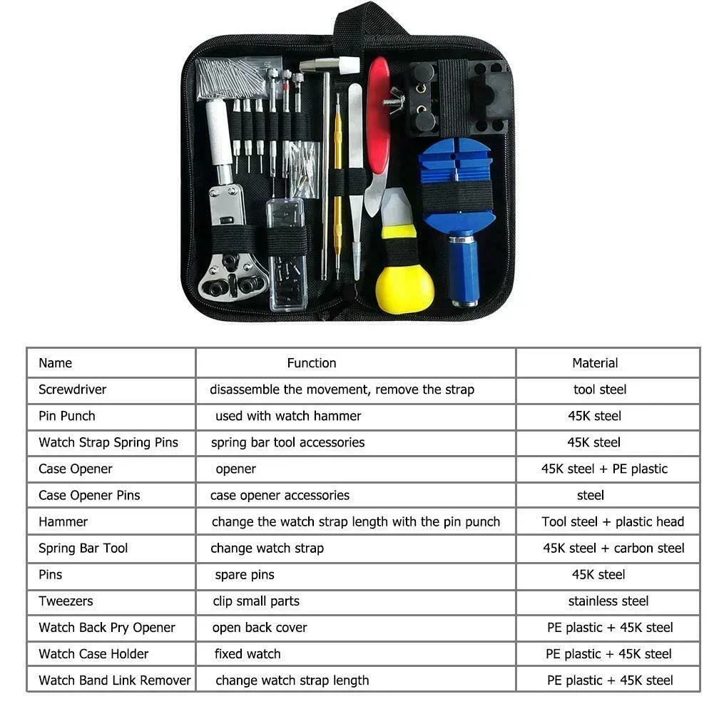 147-teiliges Uhrenreparatur-Werkzeugset Professionelles Uhrmacher-Set für Batteriewechsel Armbandverstellung Gehäuseöffner Stiftentferner – Detail 13