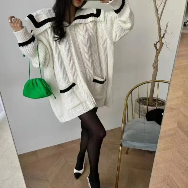 Thiened Heavy Work Sweater Long Loose Lapel Knitwear Korean Sle Women's Outerwear Spring Autumn Winter Casual Faion