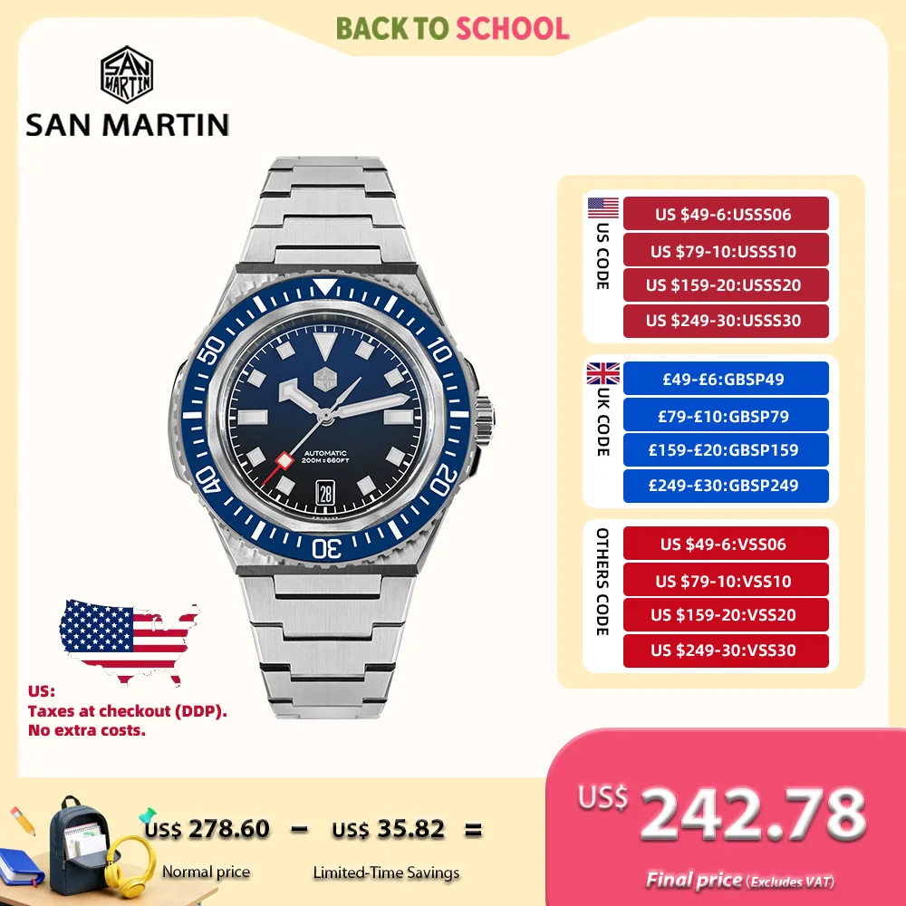 

San Martin 41 мм эмалированный градиентный циферблат мужские часы для дайвинга механические наручные часы NH35 Monocoque Case Sports 6H 20Bar BGW-X1 SN0146