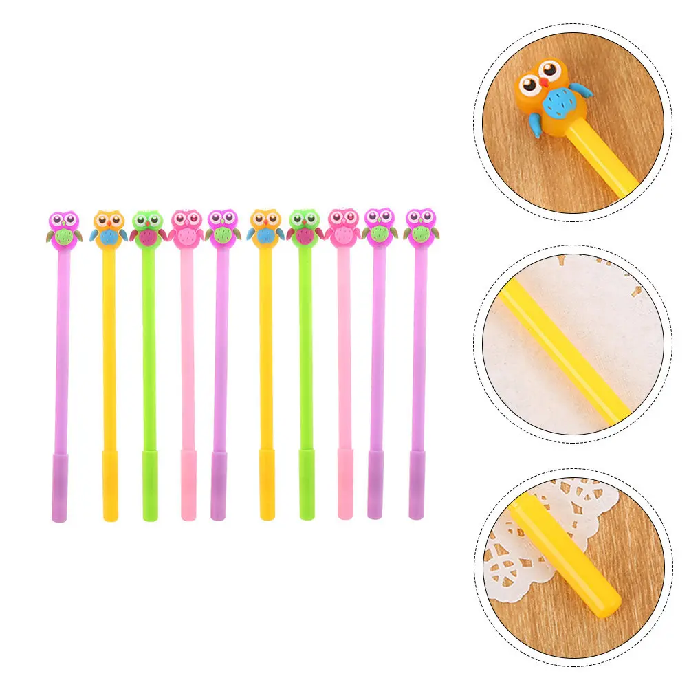 

10 шт. гелевых ручек в форме совы, милые канцелярские принадлежности для студентов, пластиковые ручки с гладким захватом, мультяшные чернильные ручки, школьные принадлежности