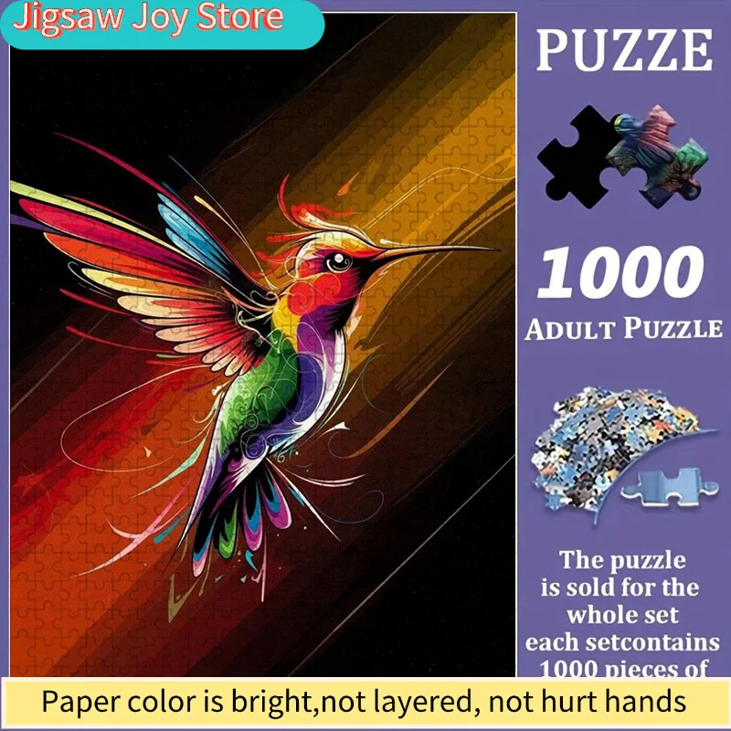 

Colorful Hummingbird Art Jigsaw Puzzle Family Interaction & Fun Gift, Vibrant Abstract Design, Bird Pattern Challenging & Ent