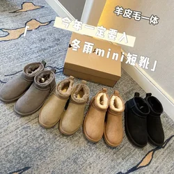 2023 Super Mini Classics Winter Women Snow Boots Real Sheepskin Wool Warm Low-cut Fur Shoes Slippers Man Winter Short Boots