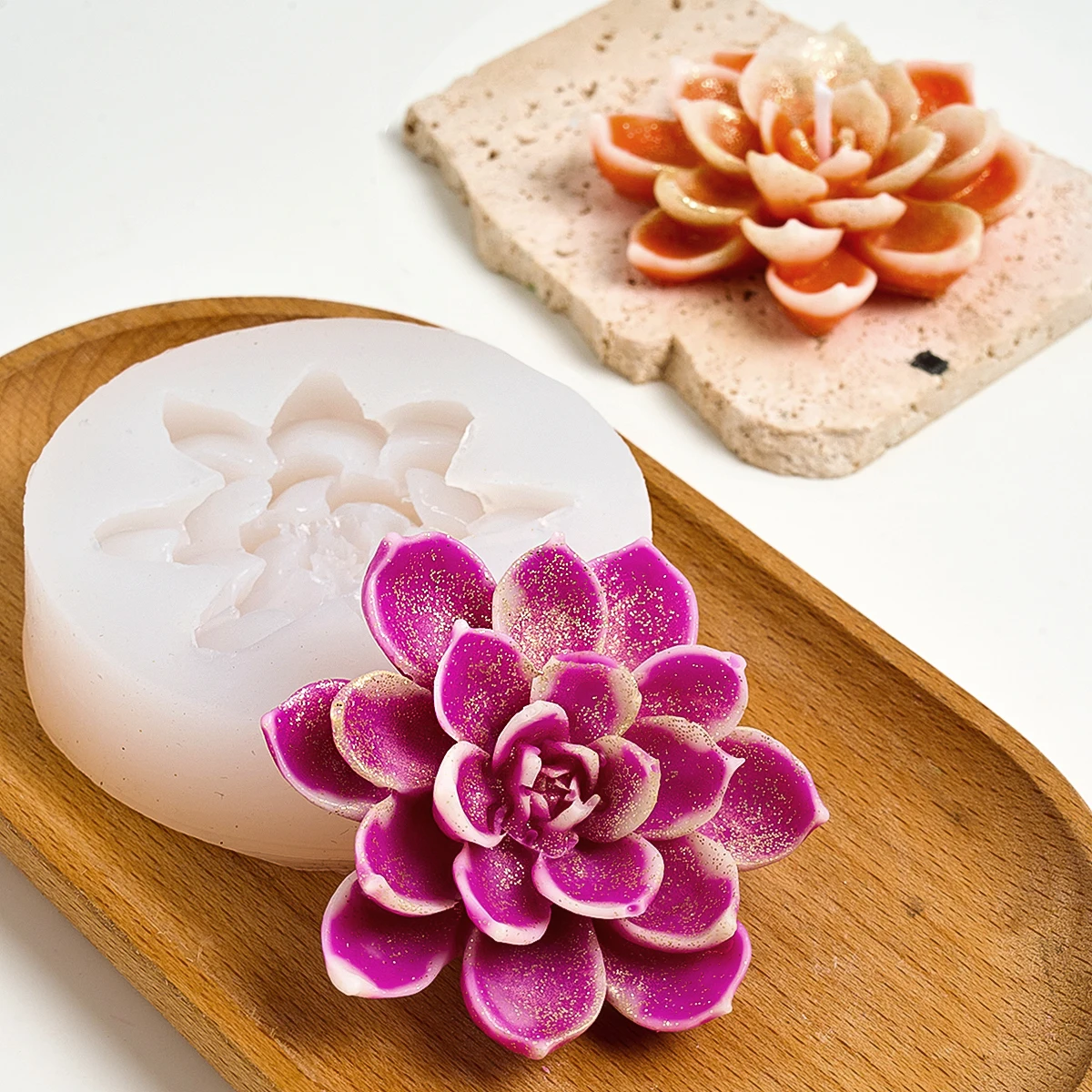 Succulent Lotus Silicone Candle Mold DIY Flower Shape Scented Candle Mold 3D Plants Bonsai Resin Plaster Mold Cake Baking Tool