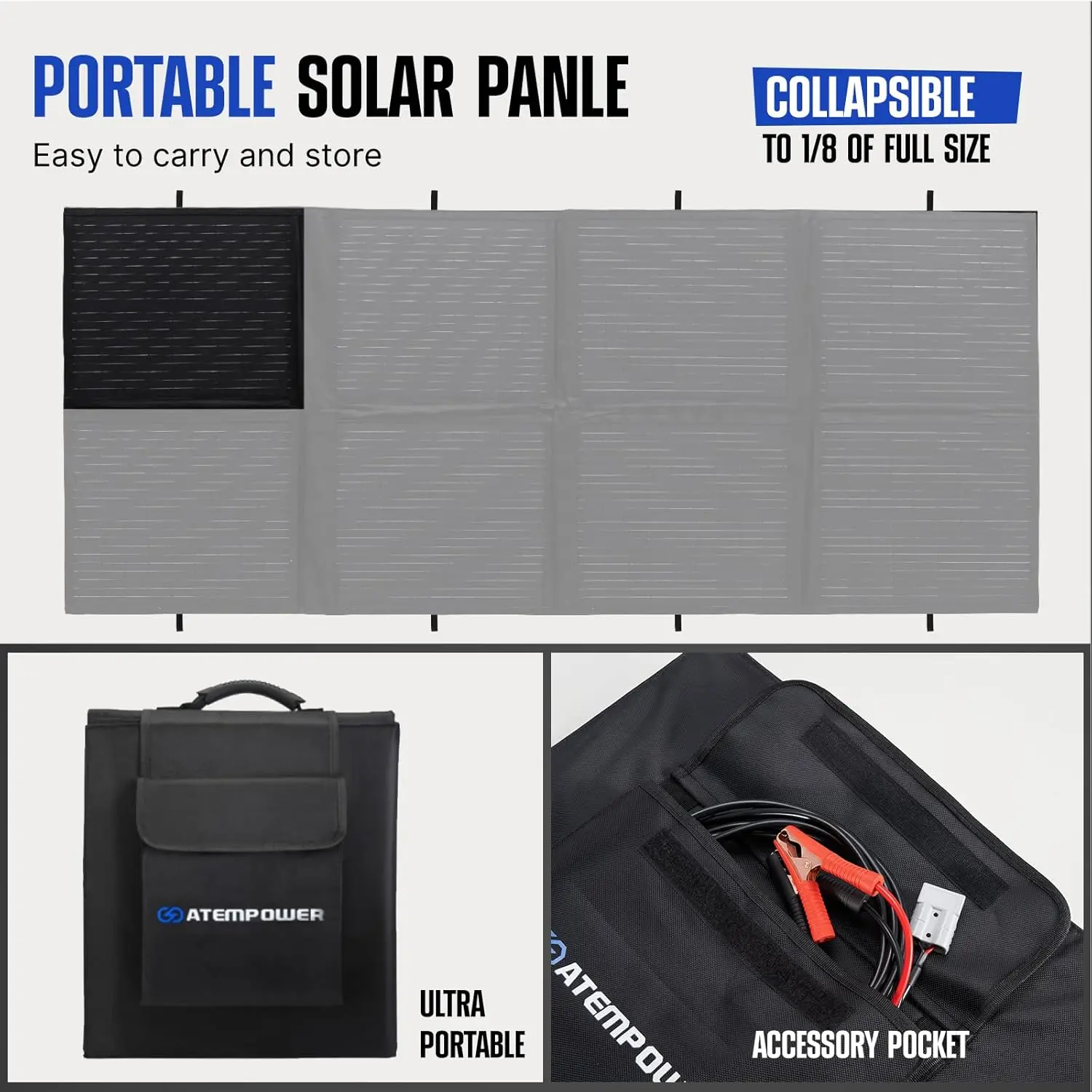 Painel solar portátil-carregador solar dobrável, monocristalino com controlador de carregador MPPT, saída USB 5V, 20A