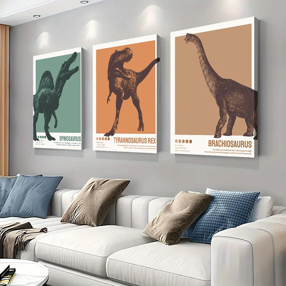 3-piece set of Jurassic dinosaur Spinosaurus frameless canvas decoration hanging painting, modern minimalist living room, childr