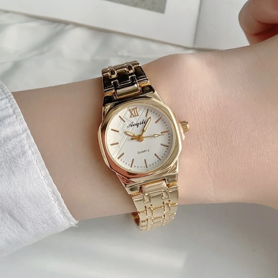 ساعات ذهبية مستديرة للنساء بحزام معدني ساعة كوارتز كاجوال بسوار للسيدات ساعة يد بسيطة للسيدات zegarek damski