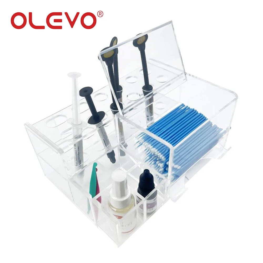 Dental Composite Organizer Acrylic Dispenser for Resin Adhesive Syringes Micro Applicator Brush Dentistry Tools Placement Box