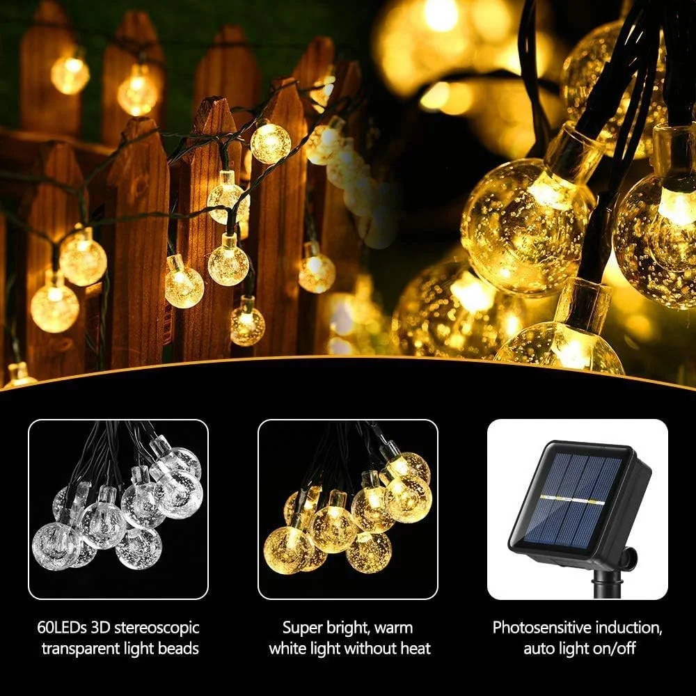 Imagem -05 - Outdoor Led Solar Light String Impermeável Recarregável Bola de Cristal Fada Pátio Feriado