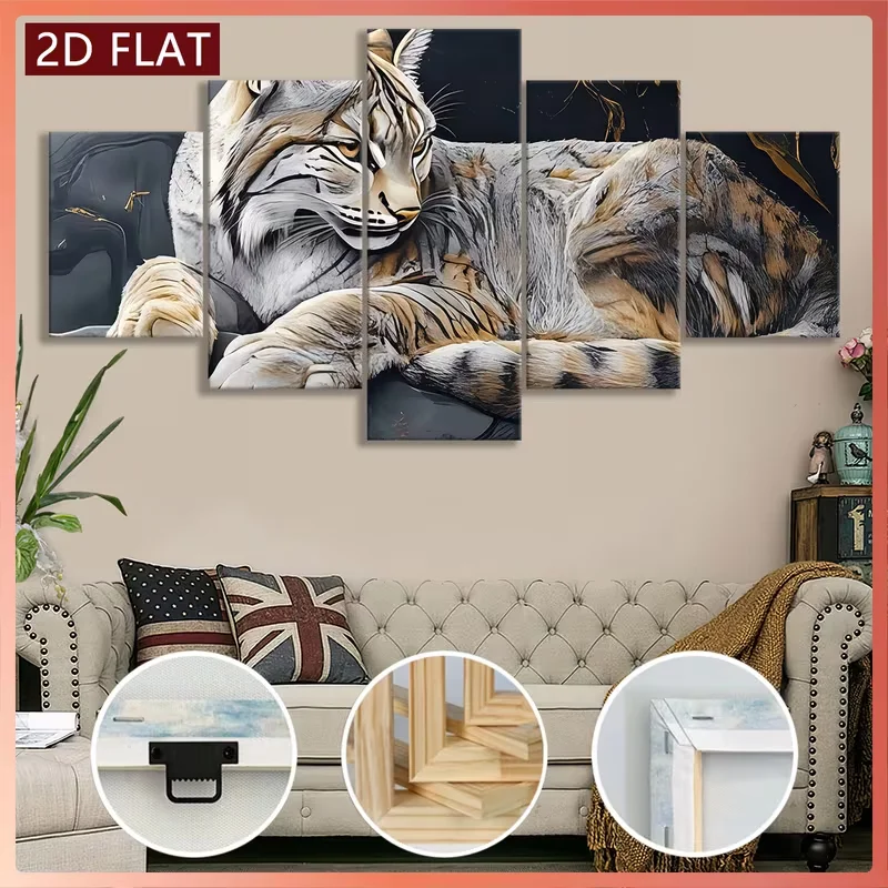 2D Flat 5pcs No Framed Canvas Painting | Wild Lynx Artwork, Fashion Decorations, Modern Art, Canvas, Odorless | Ideal for Ho