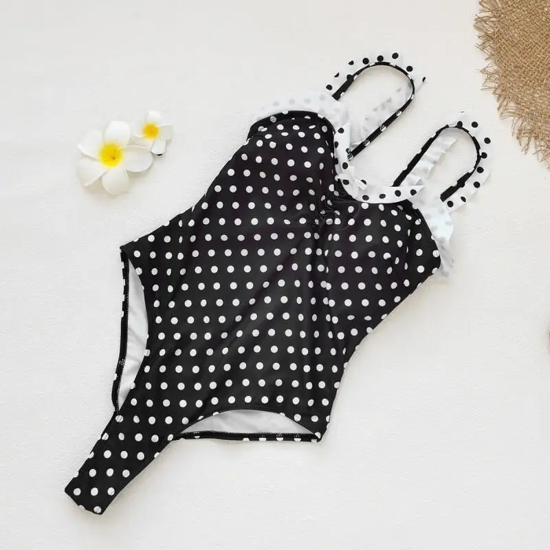 

Flaxmaker 2026 Summer Printed Swimwear Ruffle Bandeau Swimsuit Women Dot Printed Beachwear Biquini conjunto de