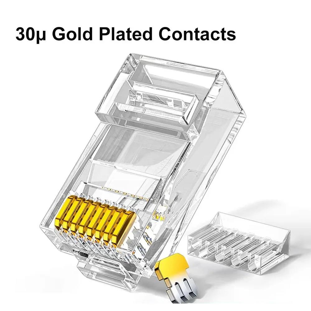 

30PCS 2-Piece Cat6 RJ45 Connectors 30μ Gold Plated UTP 8P8C Ethernet Plug for Cat6 Cat5e Network Cable Wiring Easy Crimp