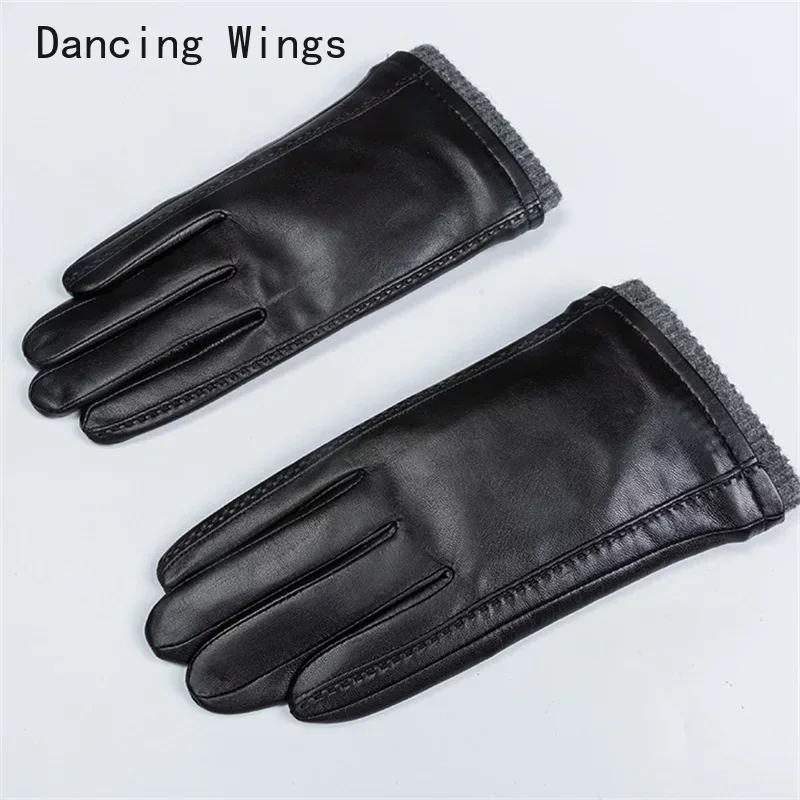 Top Quality Genuine Leather Gloves For Men Thermal Winter Touch Screen Sheepskin Glove Fashion Slim Wrist Driving