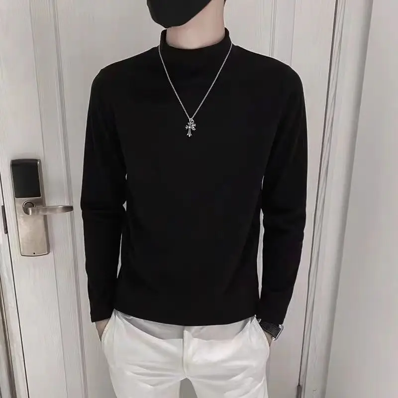 Camisetas ajustadas de manga larga para hombre, ropa cómoda de cuello alto, Color sólido, moda informal, combina con todo, popular, guapo