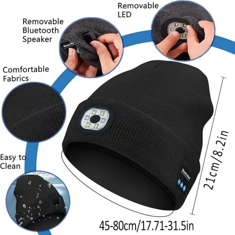 3-in-1 Function Bluetooth Beanie LED Detachable Washable Light Up Bluetooth Hat Portable Wireless Speaker Bluetooth Hat