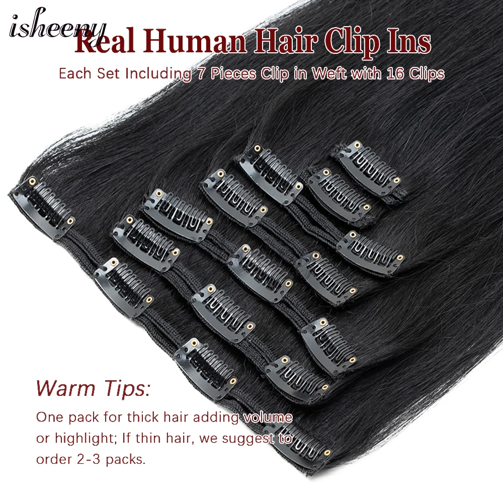 Isheeny كليب في الشعر البشري ملحقات طبيعية 12-24 بوصة آلة ريمي كليب الشعر كامل الرأس 7 قطعة/المجموعة سهلة لارتداء للمرأة #3