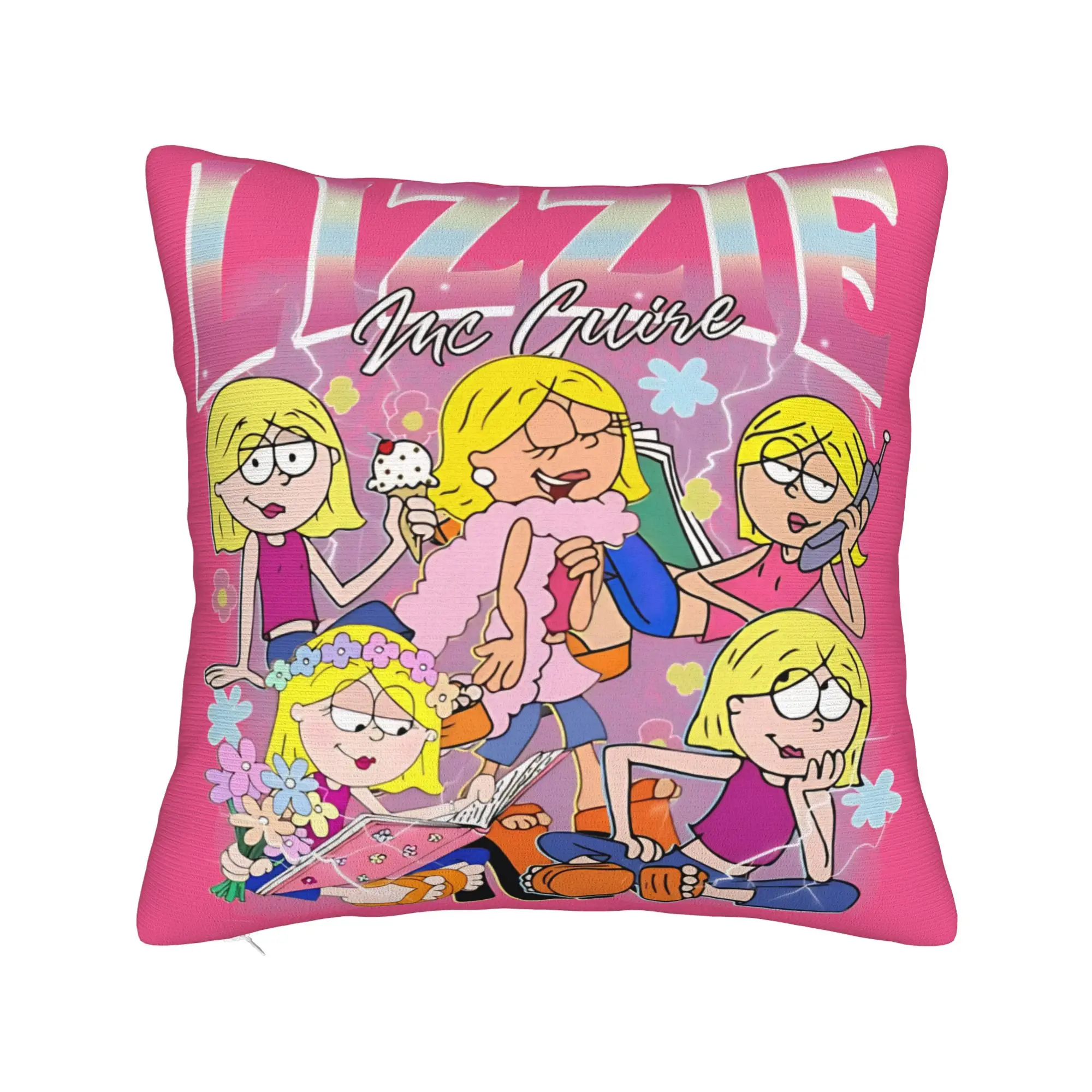 Lizzies Cartoon McGuires Square Pillow Cases 2000s Children Comedy  Cushion Covers  Zipper Decor Pillowcase for Sofa 18