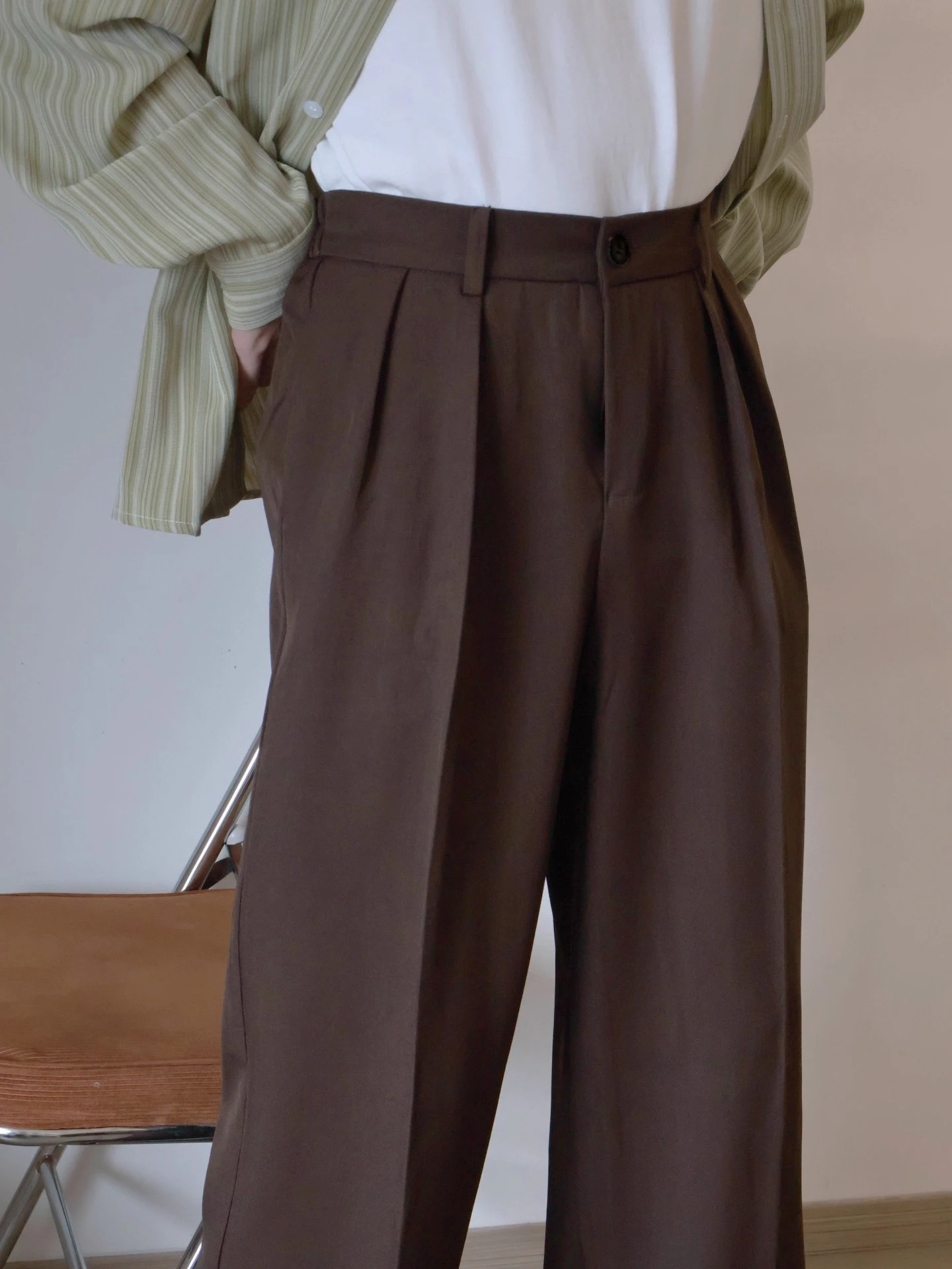 Caramel Straight Leg Pants Pure Color Casual Student Suit Long Pants Neutral Style Versatile Classic Style Polyester Fiber