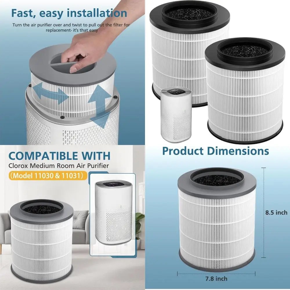 

Комплект из 2 HEPA-фильтров для очистителей воздуха для средних помещений, площадью 1000 кв. футов. Улавливает пыль, шерсть животных, пыльцу.