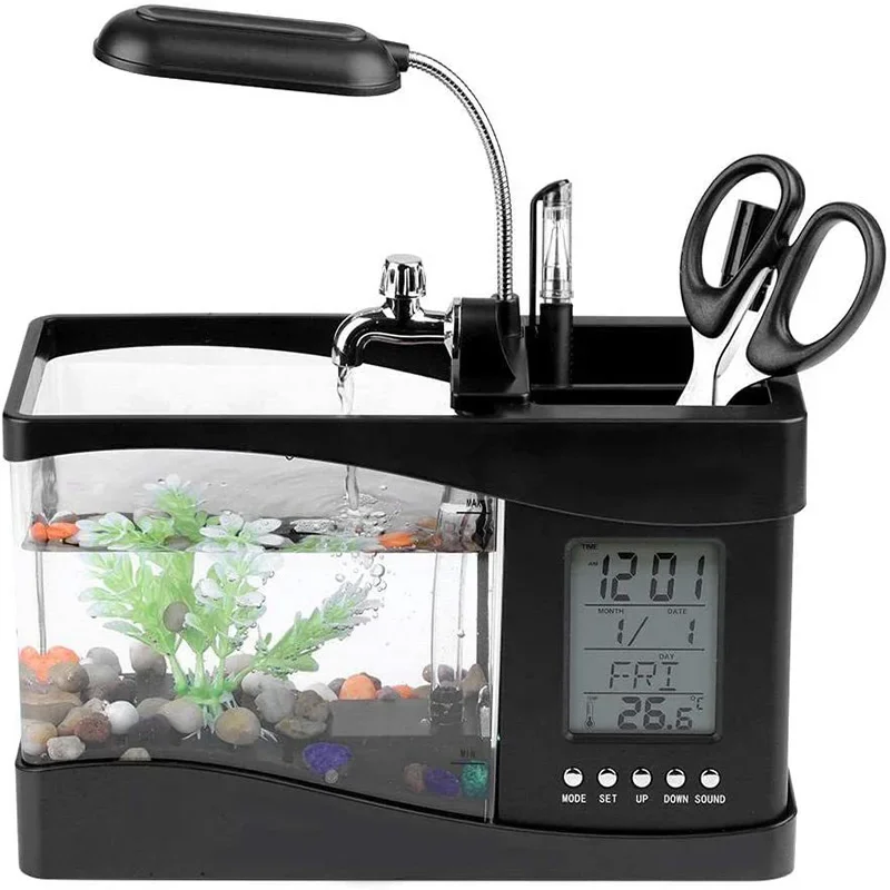 Imagem -05 - Mini Home Fish Tank Calendário Inteligente Usb Creative Desktop Sala de Estar Mesa de Escritório Aquário Despertador Função