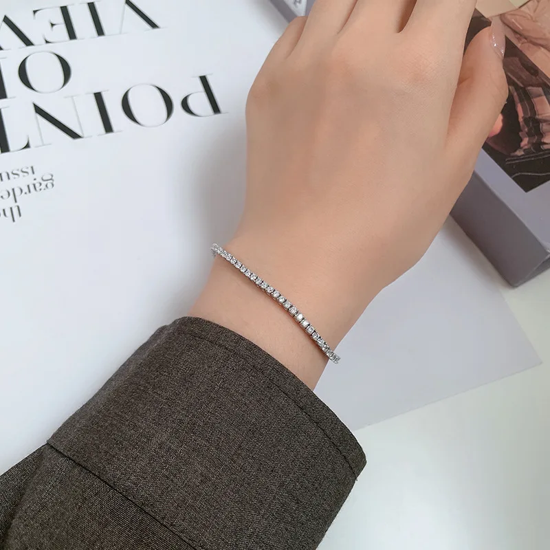 

Luxury Solid Platinum PT950 2mm Mosan Diamond Bracelet Women's Ins Niche Design Tennis Bracelet