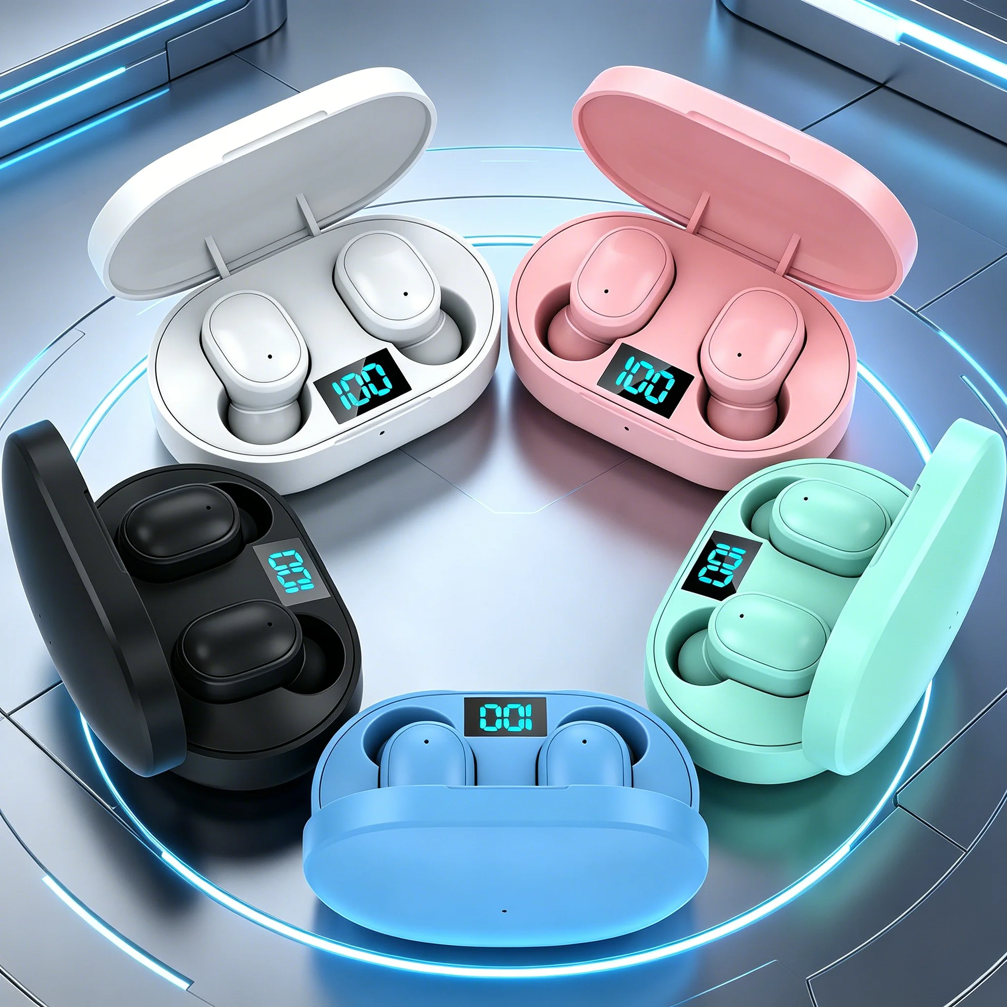 E6S Digital Display Wireless Earphones Noise Canceling Waterproof Earbuds in-Ear Stereo Sport Headphone with Charging Case Box