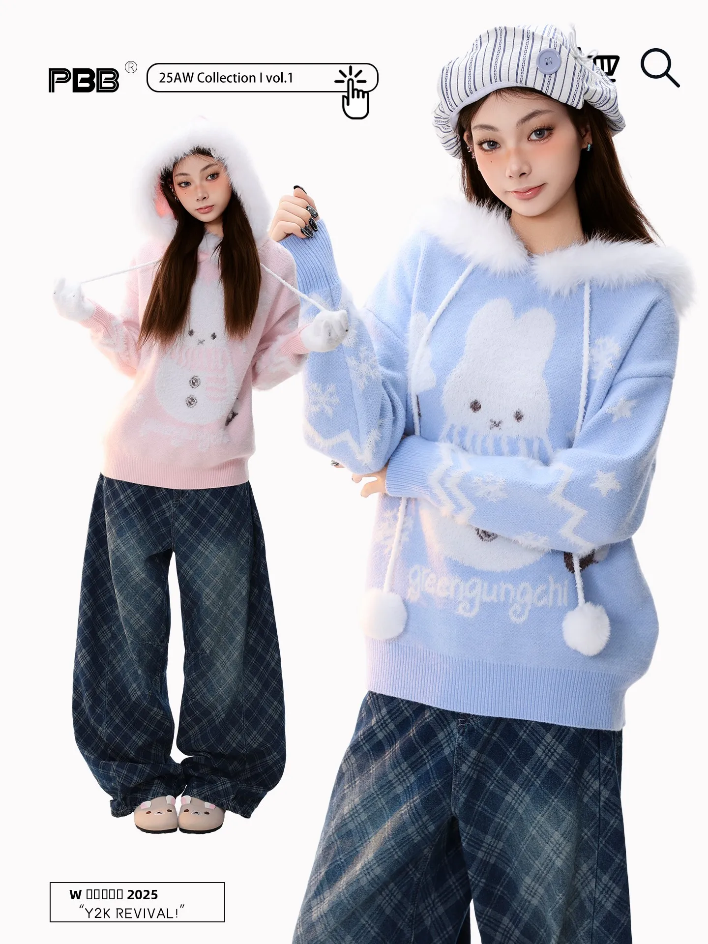 

PBB Cisas Aosphere Rabbit Embroidered Snowflake Pattern Knitted Sweater Women's Warm Gentle Fur Collar Jaet