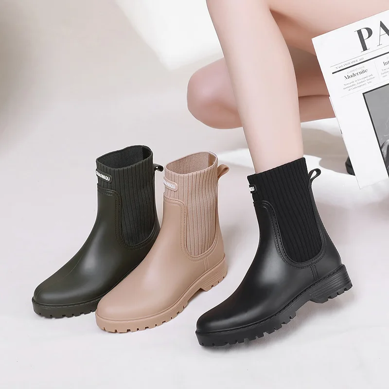 2024 Designer Rain Boots Women's Waterproof Shoes Rainy Ladies Fur Rubber Rainshoes Woman Galoshes Non-slip Pull-on Rain Boots