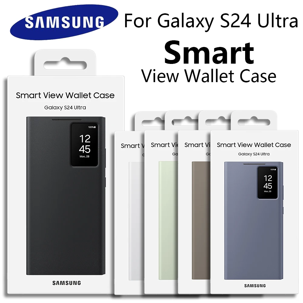 Oryginalne etui Smart View Wallet Flip Case do Samsung Galaxy S24 Ultra, wysokiej jakości skórzane etui z okienkiem S-View Flip.