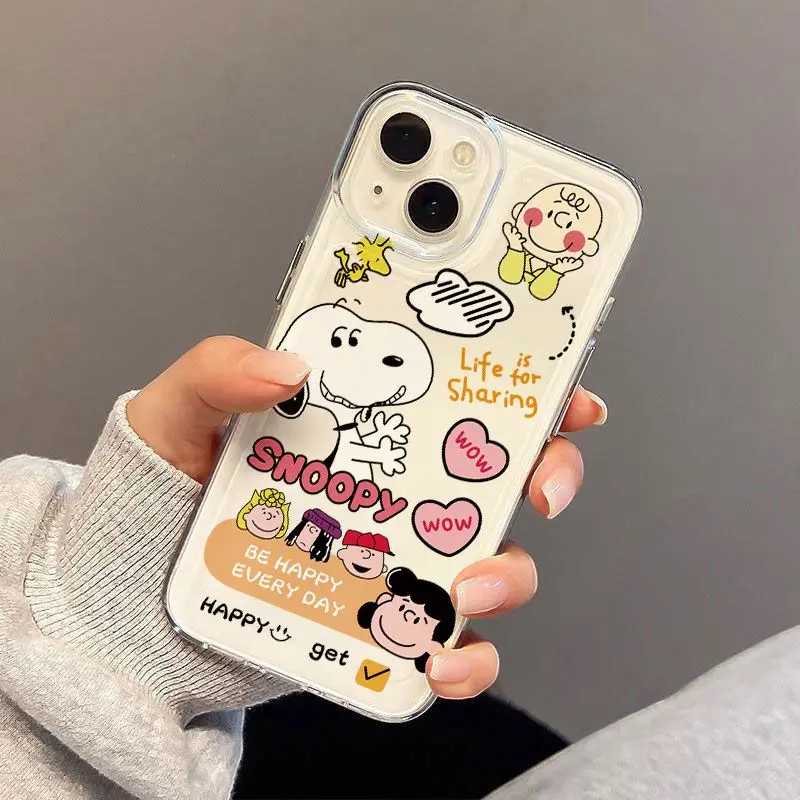 Big Head Snoopy Cartoon Phone Case For iPhone 16 15 14 13 11 12 Pro Max X XS XR 7 8 Plus Y2K Cute Transparent Soft Cover