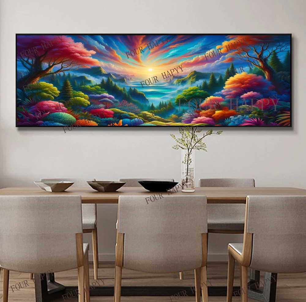 5D DIY Large Diamond Painting Cross Colorful Mountains Flower Landscape Wall Art, Full Round Drill, Embroidery Home Decor