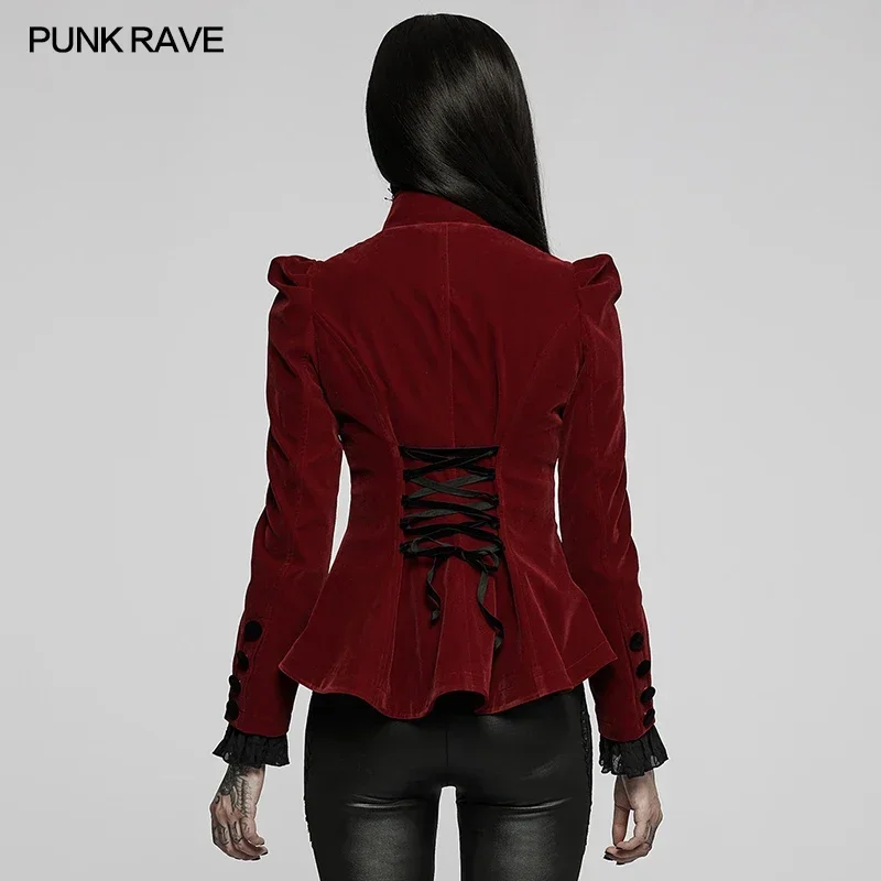 PUNK RAVE Women\'s Gothic Weft Velvet Jacket Exquisite Lace Decoration Fashion Warm Coats Women Clothes Spring/Autumn Outerwear