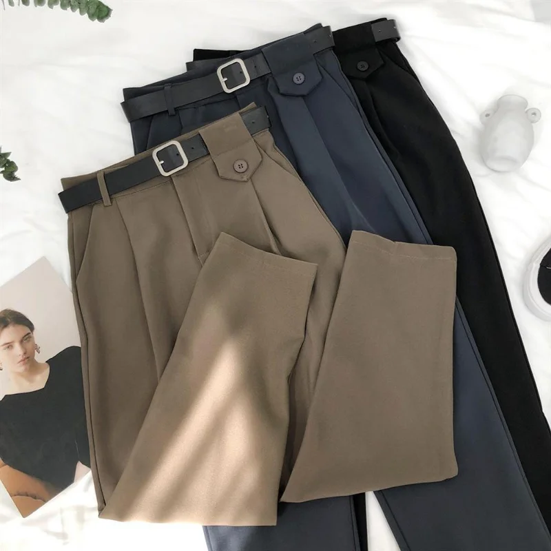 

Suit Pants For Women Loose High Waist Office Lay Cropped Trousers Female Bottoms Formal Work 2023 Summer Straight Pants