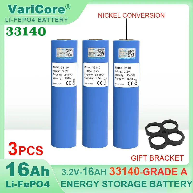 3pcs 3.2v 33140 15Ah LiFePO4 Lithium Iron Phosphate Battery diy 4s 12v 24V Solar Inverter Boat E-scooter power tools +Nickel