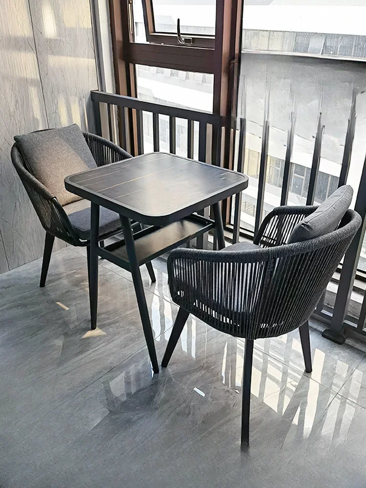 

Creative combination sunscreen waterproof tea table and chairs Nordic home leisure light luxury balcony tables and chairs