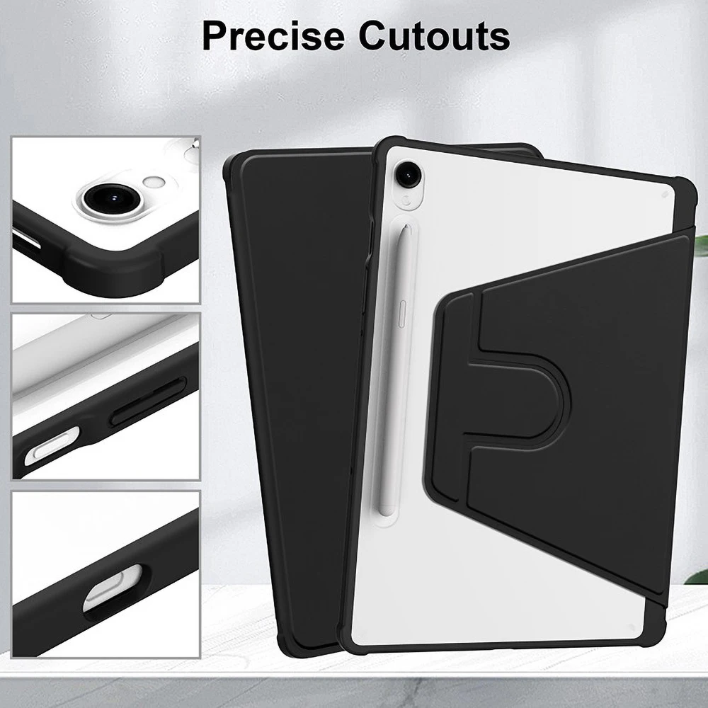 Rotation Stand Tablet Case For Samsung Galaxy Tab S9 FE S10 FE S7 S8 S9 S10 Plus Cover Hard Acrylic Clear Shockproof Cases Funda