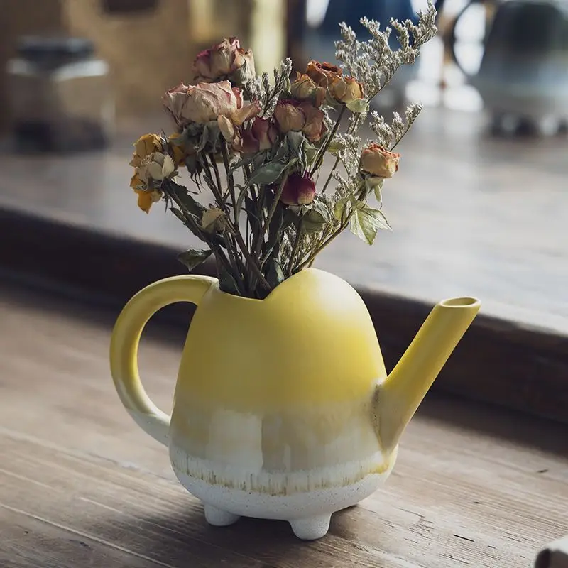 Gardening Little Helper Ceramic Pot Shape Vase Home Flower Arrangement Decoration Garden Plant Flower Pot Watering Can