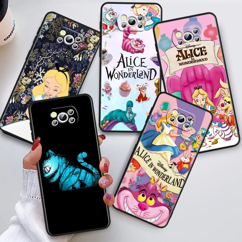 Alice Disney Cheshire Cats For Xiaomi Poco X5 X3 Pro X4 F4 F3 GT M5 M5s M4 M3 C55 C50 C40 5G Black Soft Phone Case