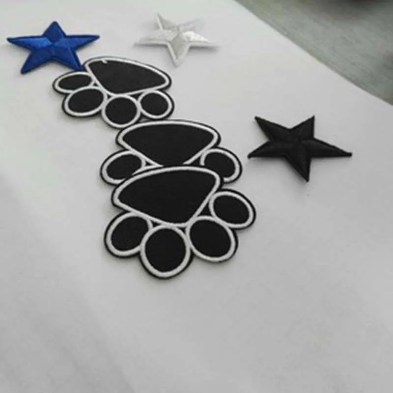 2PCs Cute Black Footprint Dog Paw Patch Iron On Embroidered Patches Stickers for Kid T Shirt Coat Hat Shoes 4.2x5.1cm