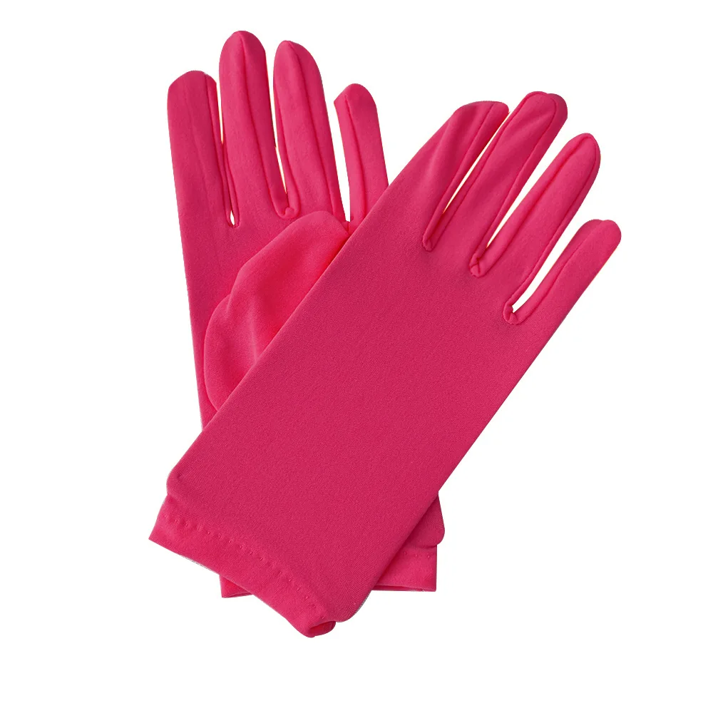 New Satin Full Finger Party Short Gloves For Women Girls Spring Autumn Solid Mittens Outdoor Dance Dress Up Bride's Gloves