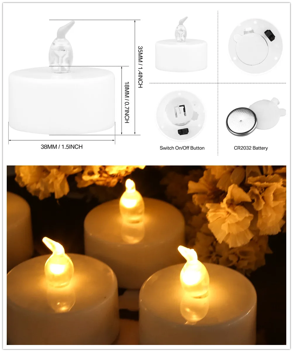 Set of 12/24pc Flameless Remote Control LED Candle Wishing Votive Candles Warm White Tea Light For Outdoor Indoor Xmas Decor