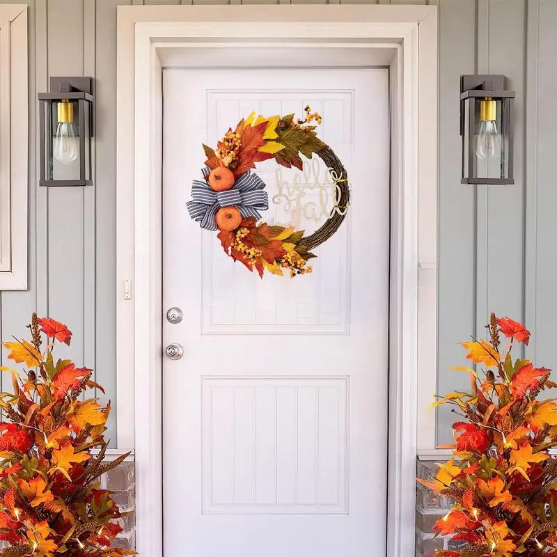 

Fall Wreaths Outdoor Autumn Wreath Porch Sign Simulation Pumpkin Wreath Maple Leaves Berries Autumn Wreath Front Door Decor For